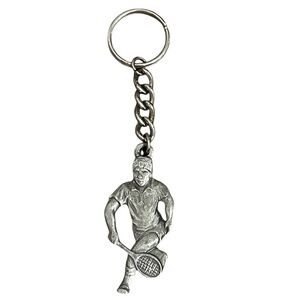Vintage 80s Radcliffe Pewter 1983 Tennis Player Keychain I Love Tennis P. Davis